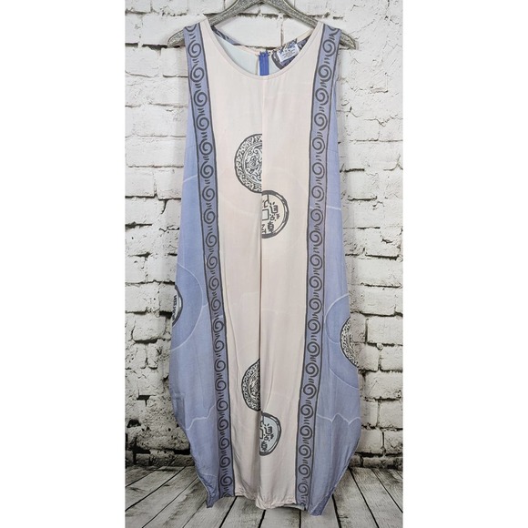 VINTAGE Artsy Batik Beachy Lagenlook Maxi Rayon Dress One Size - Picture 6 of 9